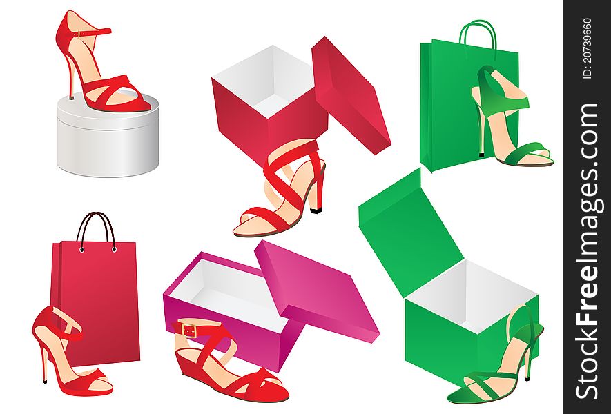 Fashion shoes and box on white background