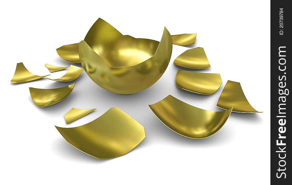 Hatched golden egg on a white background. 3d rendering