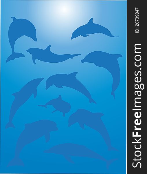 Beautiful blue background with dolphins