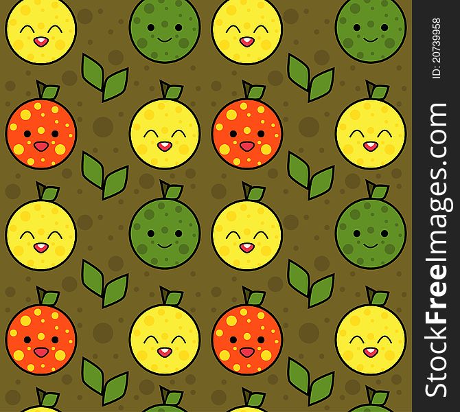 Seamless kawaii background illustration with fruits. Seamless kawaii background illustration with fruits