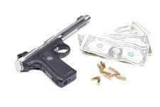 Money, Guns And Bullets. Royalty Free Stock Images Money, Guns And Bullets. Royalty Free Stock Images