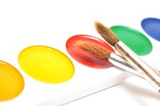 Closeup Water Color Paints And Brushes Stock Images Closeup Water Color Paints And Brushes Stock Images