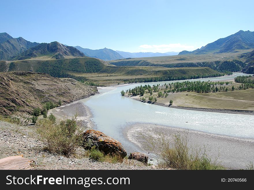 Confluence of two rivers, Gorny Altai, Russia. Confluence of two rivers, Gorny Altai, Russia