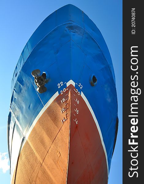 Old ship in port of Latvian city