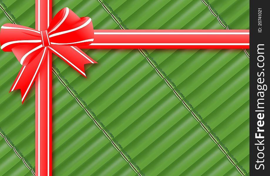 Bamboo background with red ribbon