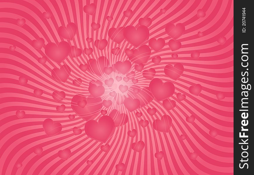Beautiful background with pink rays and hearts. Beautiful background with pink rays and hearts