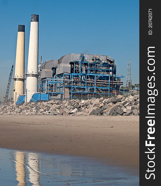 Manhattan beach power plant and its chimneys,shot on a cool winter morning,north manhattan beach,california. Manhattan beach power plant and its chimneys,shot on a cool winter morning,north manhattan beach,california.