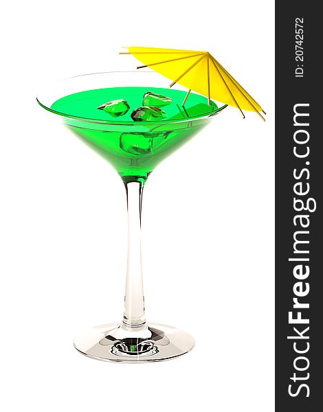 Martini glass with green coctail isolated on white