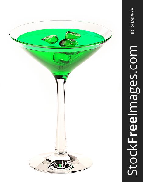 Martini Glass With Green Coctail Isolated On White