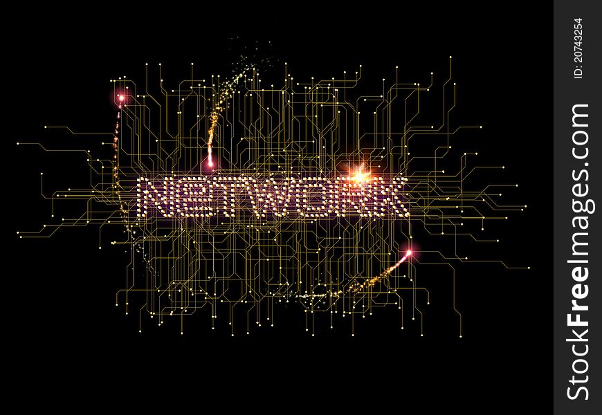 Interplay of digital circuitry and abstract graphic elements on the subject networking, electronic components, communications and modern technologies. Interplay of digital circuitry and abstract graphic elements on the subject networking, electronic components, communications and modern technologies