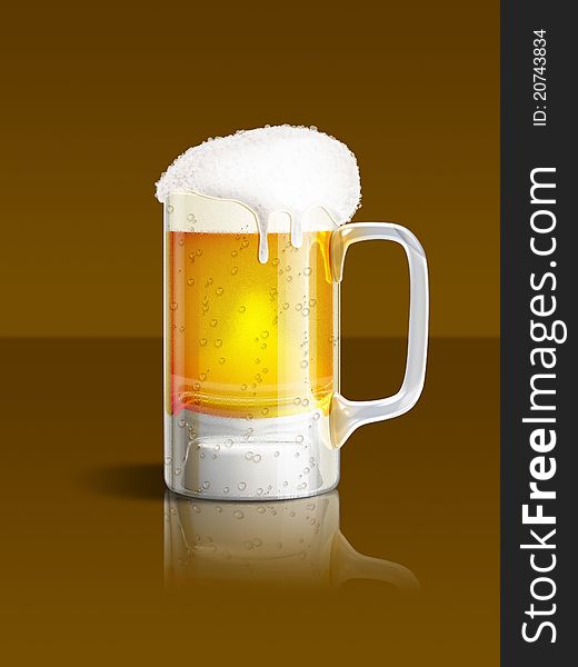 An illustration of a beer mug on brown background