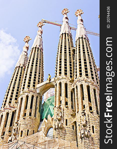 La Sagrada Familia - the impressive cathedral designed by Gaudi, which is being build since 19 March 1882 and is not finished yet in Barcelona, Spain.