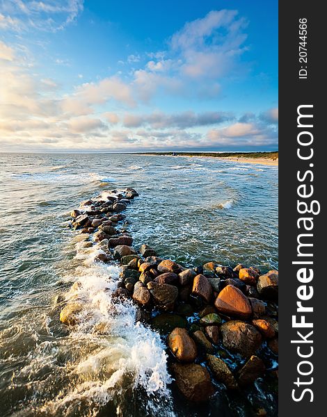 Landscape with stones in sea water