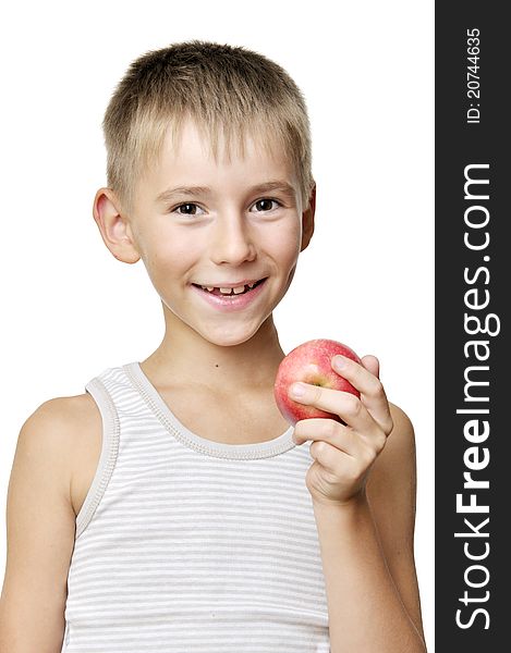 Boy with red apple