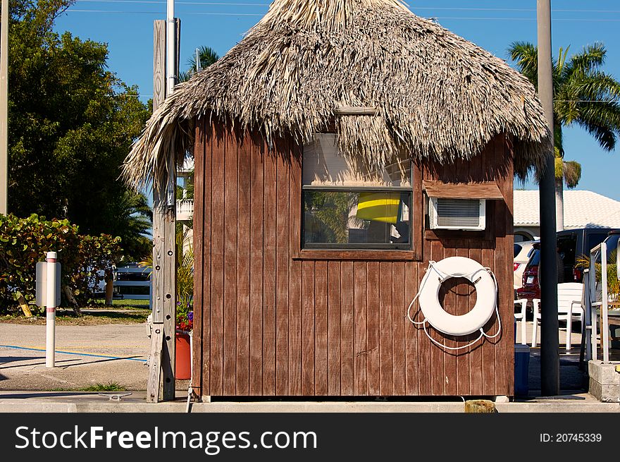 Wooden hut with grass roof in florida