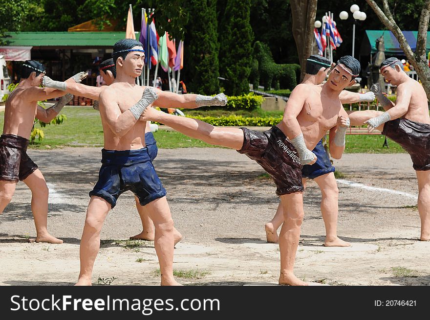 Model of Thai Boxing (Muay Thai), at thai temple