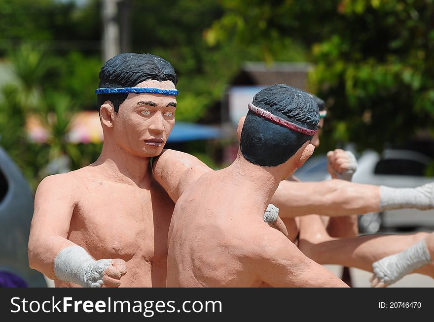 Model of Thai Boxing (Muay Thai), at thai temple