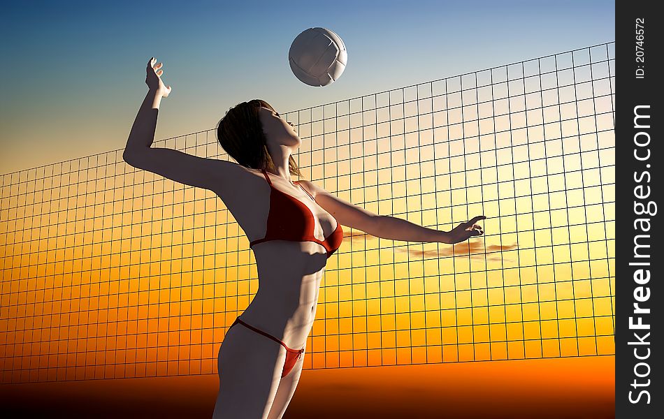 Figure of a girl playing volleyball.