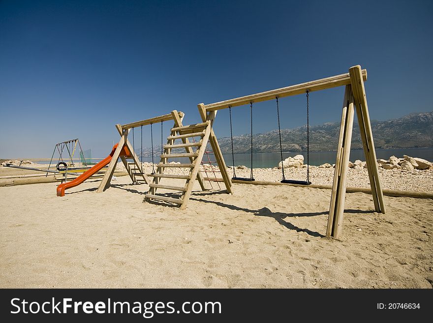 Playground on Razanac coast on a sunny summer morning