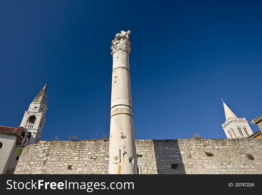 The pillar, column, of shame in the main square of Zadar. The pillar, column, of shame in the main square of Zadar