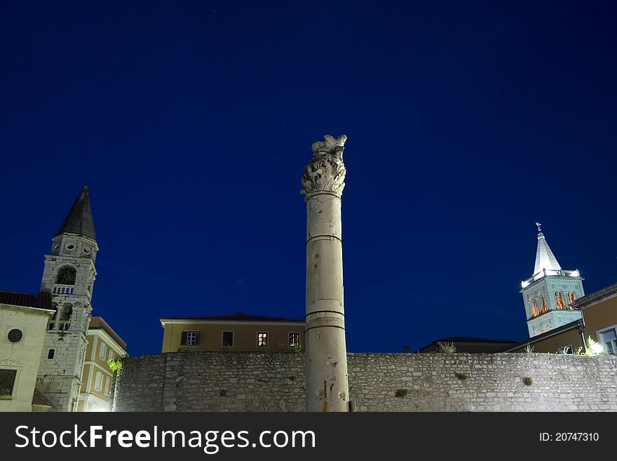 The Roman Forum and the church of St.Donatus at night. The Roman Forum and the church of St.Donatus at night