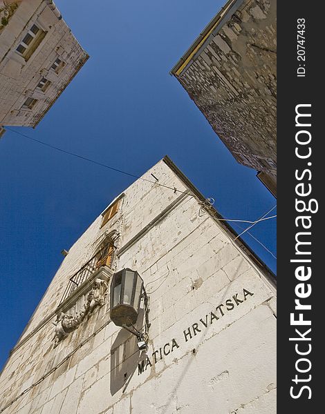 High panormaic view on the beautiful stone medival palaces in Zadar