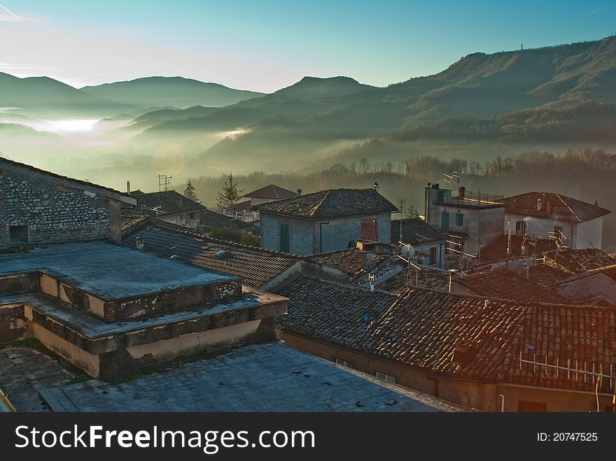 Sunrise in old Italian village