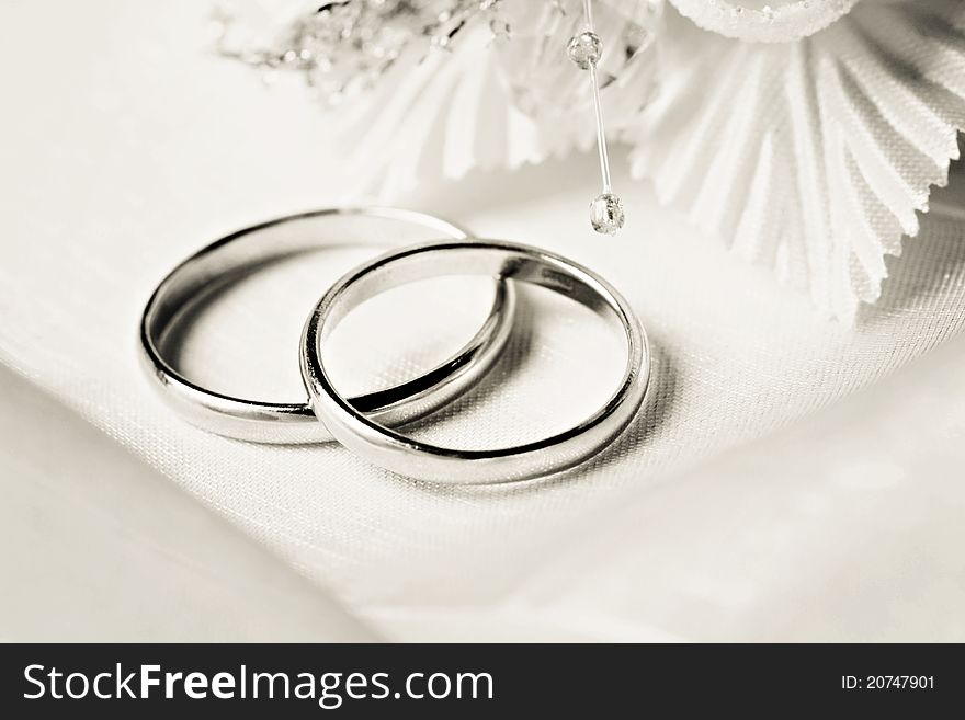 Wedding rings. Black-white image