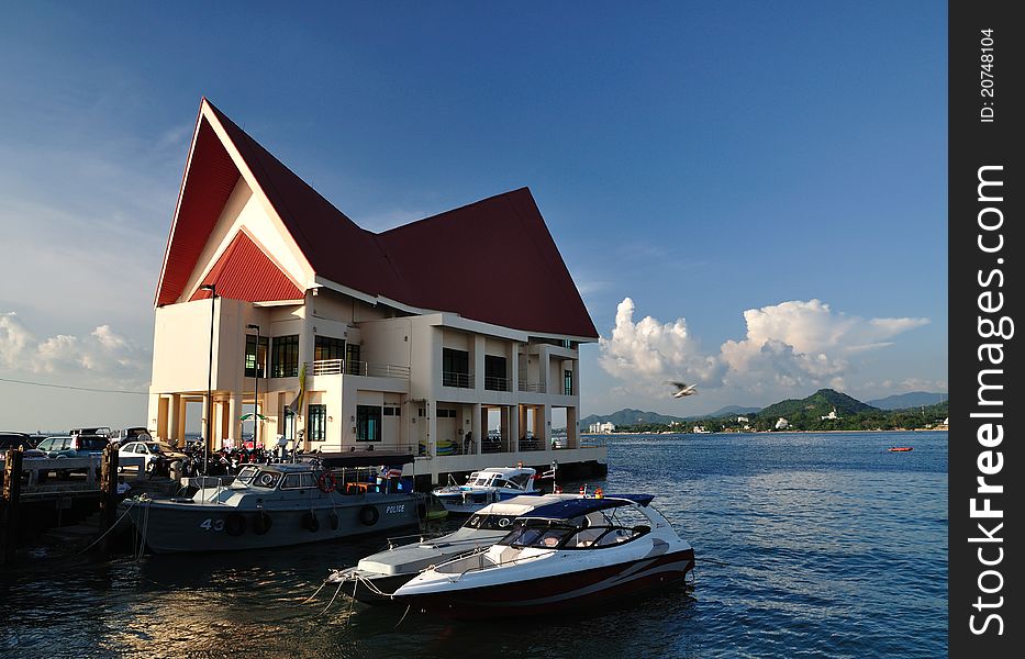 Building at the port of Sriracha, Chonburi, Thailand.