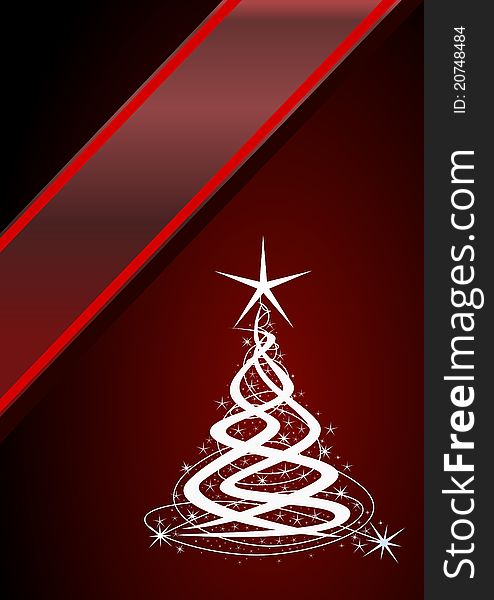Christmas tree, red background with stars