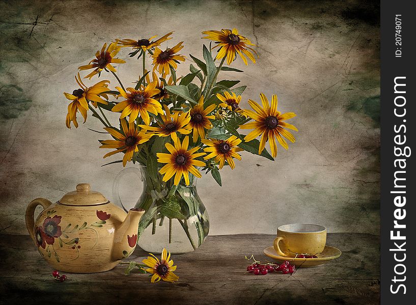 Still life with yellow flowers. Still life with yellow flowers