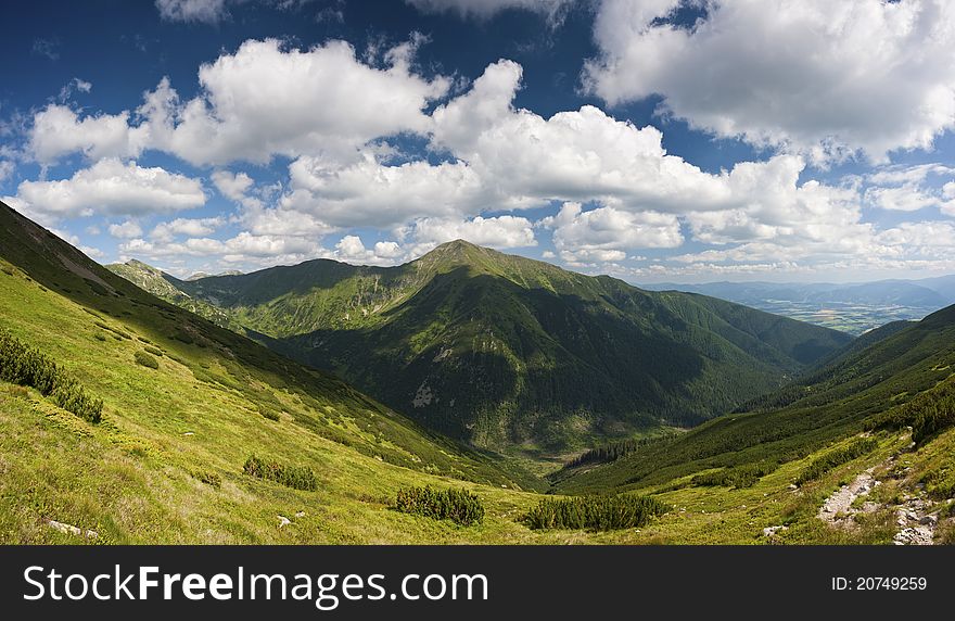 Summer mountains scenery with cloudy sky