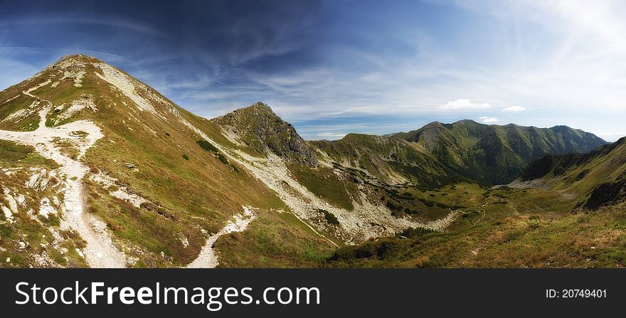 Panorama of mountains in summer sunny day. Panorama of mountains in summer sunny day