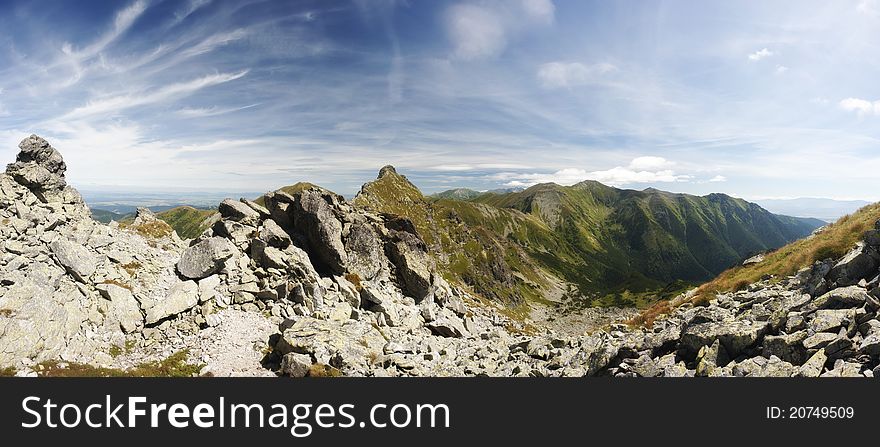 Panorama of mountains in summer sunny day. Panorama of mountains in summer sunny day