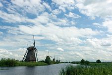 Windmill Near Kinderdijk In NL (UN World Heritage) Stock Photo