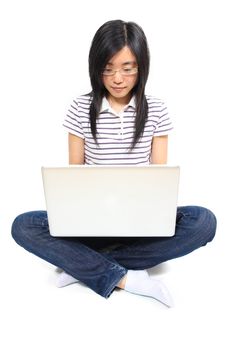 Young Chinese Woman Sitting On The Floor Royalty Free Stock Photos Young Chinese Woman Sitting On The Floor Royalty Free Stock Photos