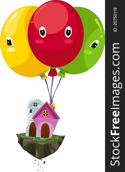 illustration of cartoon flying balloon house vector file