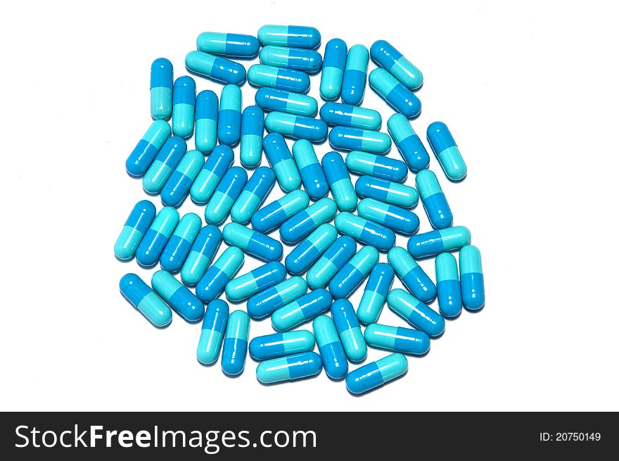 Many drug capsule whit blue color.