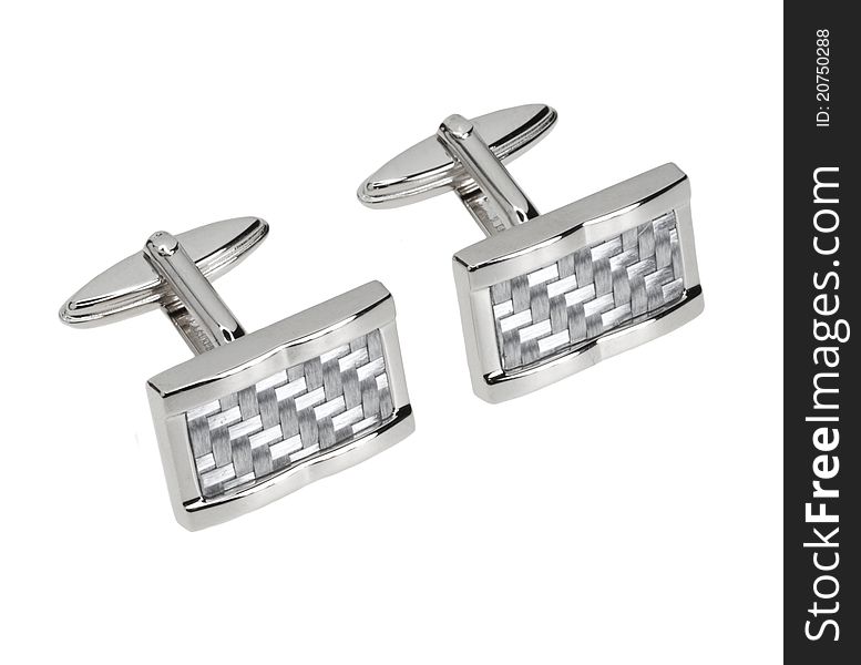 Silver cuff link isolated on white