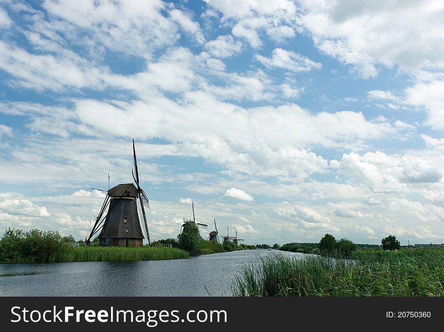 Windmill Near Kinderdijk In NL (UN World Heritage)