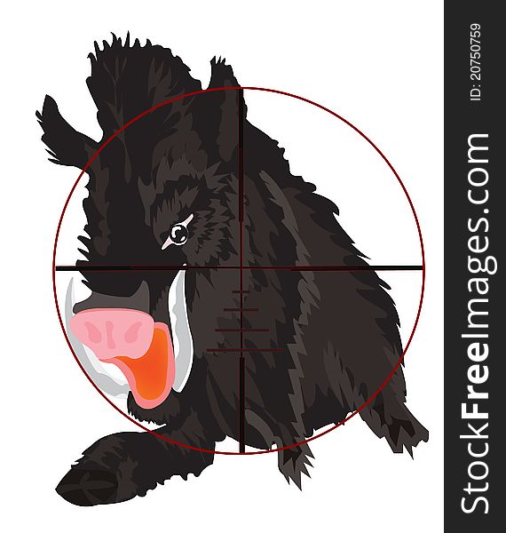 Vector illustration of the wild boar in optical sight. Vector illustration of the wild boar in optical sight