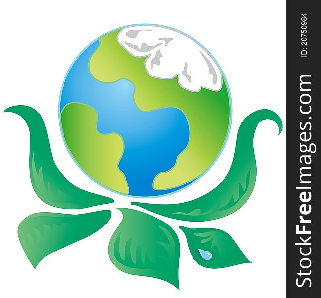 Green Ecology Logo, Globe and foliage, vector. Green Ecology Logo, Globe and foliage, vector