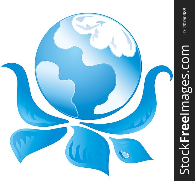 Blue Ecology Logo, Globe and foliage, vector. Blue Ecology Logo, Globe and foliage, vector