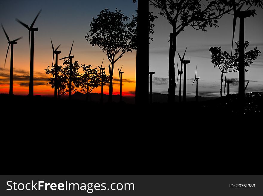 Aerogenerators In Sunset Black And White