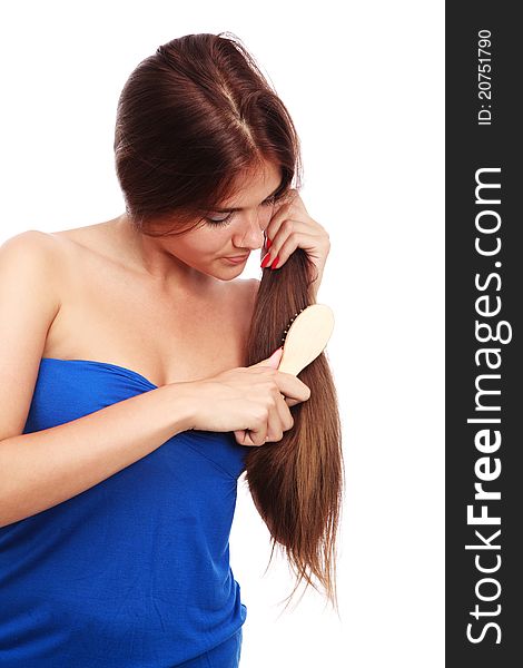 Portrait of a beautiful young woman comb wonderful hair. Portrait of a beautiful young woman comb wonderful hair