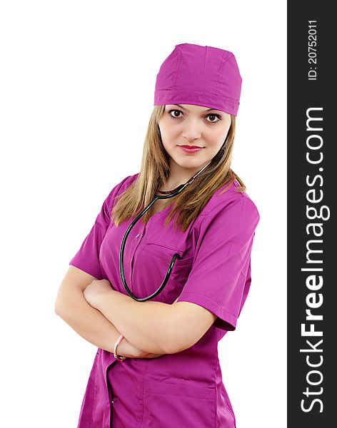 Beautiful young nurse with stethoscope. Beautiful young nurse with stethoscope