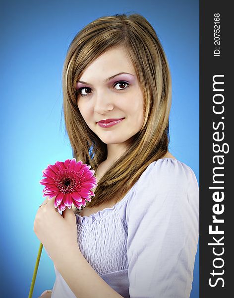 Attractive smiling woman portrait on white background