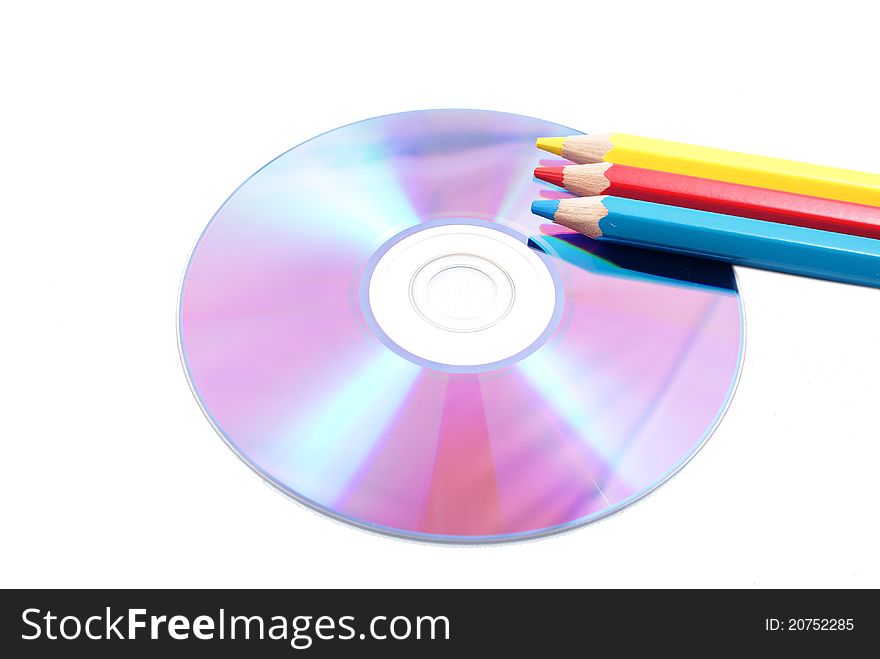 Color pencils on disc - isolated
