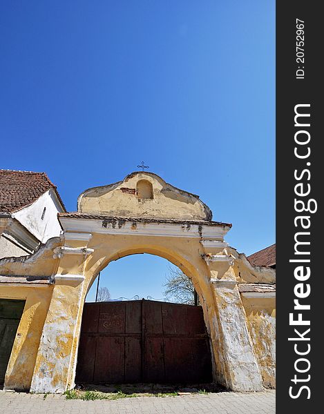 Church portal under the blue sky