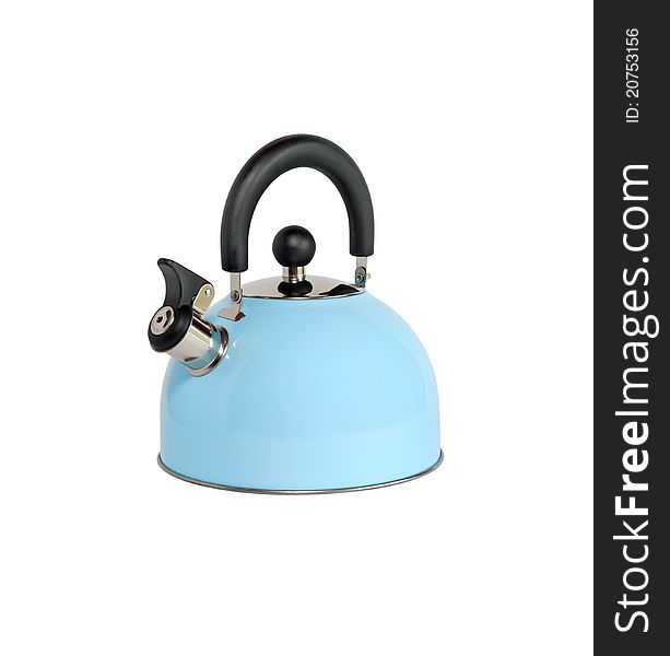 New blue kettle isolated on white background with clipping path